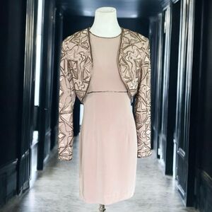 VTG B’ZAR BOB MACKIE BLUSH BEADED BOLERO JACKET DRESS SET SIZE 8